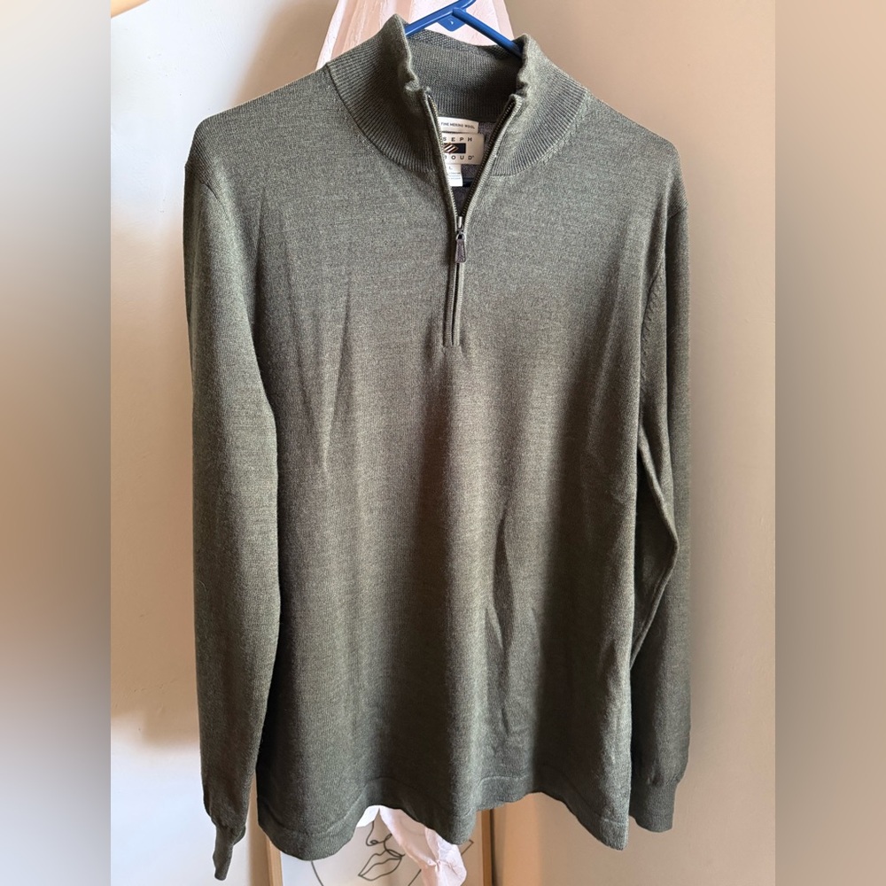 L/Merino wool 💯 NWOT JOSEPH ABBOUD Men's Olive Green Half-Zip Sweater - Picture 3 of 12